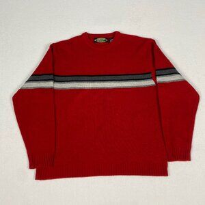 Vintage Y2k White Out Skating Red Striped Knit Crewneck Pullover Sweater Large